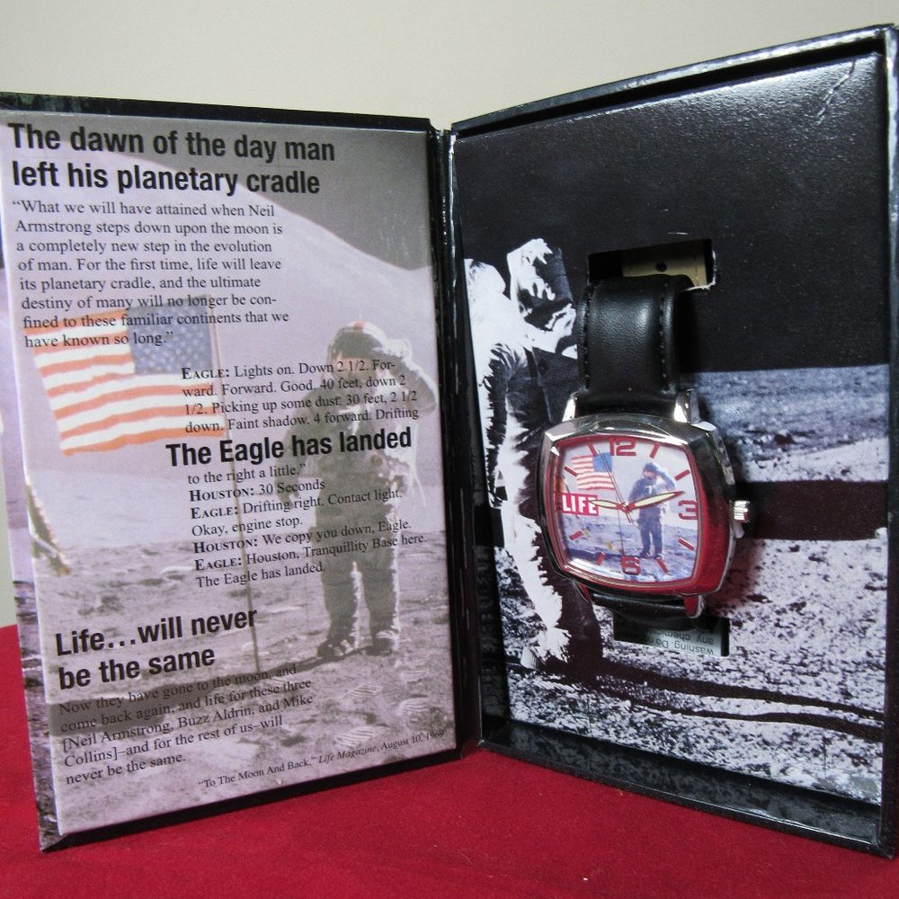 Life Magazine Landing On The Moon & Timex Vintage Car Clock/Watch & Money Clip